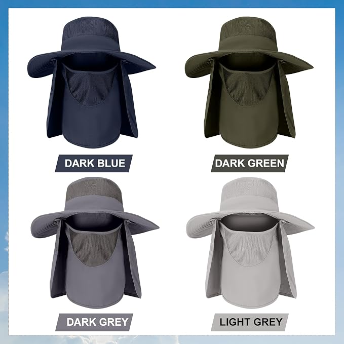 4 Pack Sun Hats for Men Women UPF 50+ Wide Brim Fishing Bucket Hat Summer Outdoor UV Protection Adjustable Neck Flap