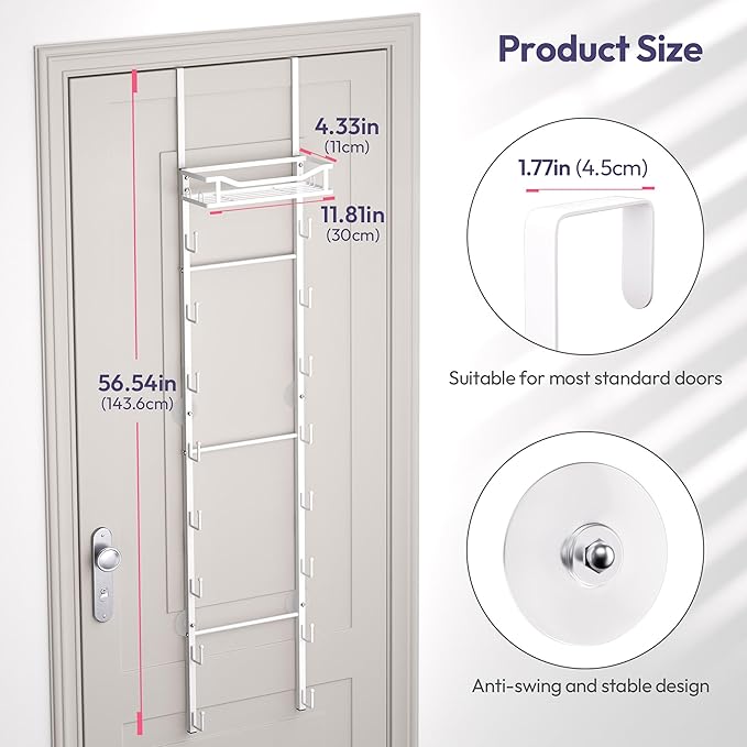 SWTYMIKI Over The Door Purse Organizer - Wall Mounted Purse Rack with 16 Hooks and Metal Basket, Handbag Hanger Organizer Holds up to 16 Bags, Bag Rack Can Use As 1/2 Part, for Door, Closet