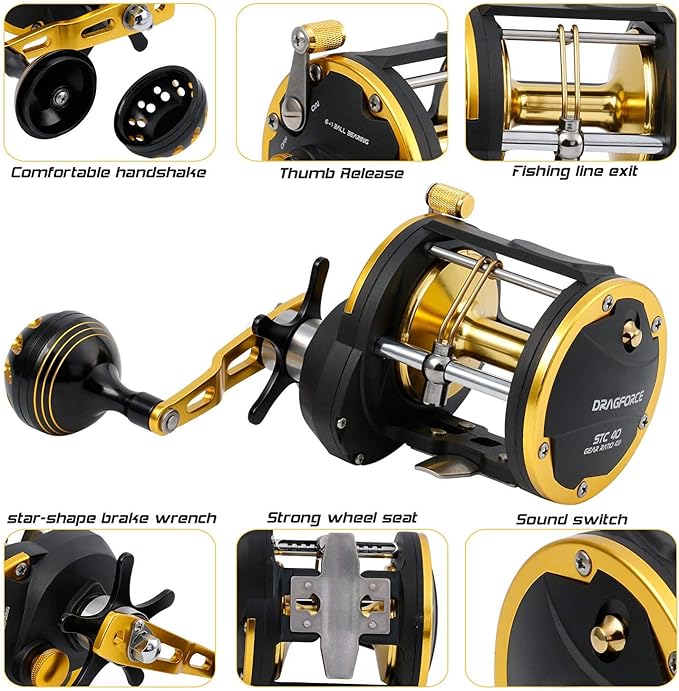 Burning Shark Towing Spool Sole Level Wind Reels, Pull Reels Boat Fishing Fishing Ocean for Sea Bass Salmon (STC30)