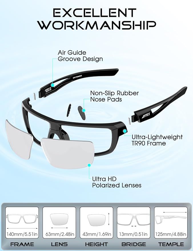 ATTCL Polarized Sunglasses Men Sports: UV Protection Lightweight TR90 Frame Anti-Slip Wrap-Around for Driving Fishing Golf