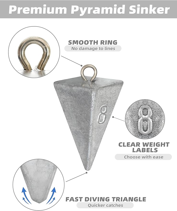BLUEWING Pyramid Sinkers Lead Fishing Weights 1oz,2oz,3oz,5oz,8oz,10oz,12oz,16oz,32oz for Saltwater