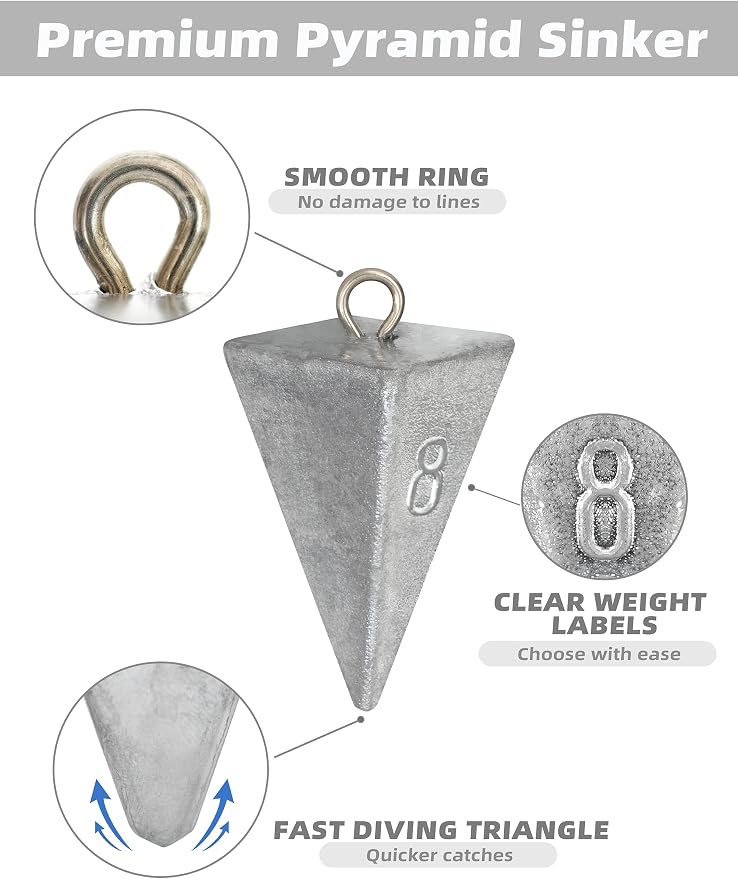 BLUEWING Pyramid Sinkers Lead Fishing Weights 1oz,2oz,3oz,5oz,8oz,10oz,12oz,16oz,32oz for Saltwater