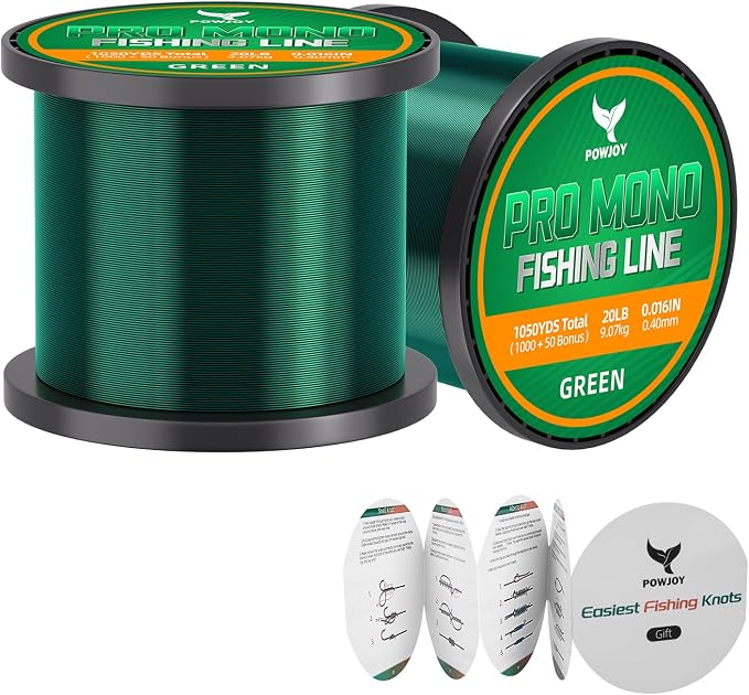 Pro Monofilament Fishing Line with Knot Instruction Cards for Multi Purpose Cost Effective, Strong Yet Thin Nylon String for Big Fishes, Tangle-Free & UV Resistant, 15/20/30/50/80LB