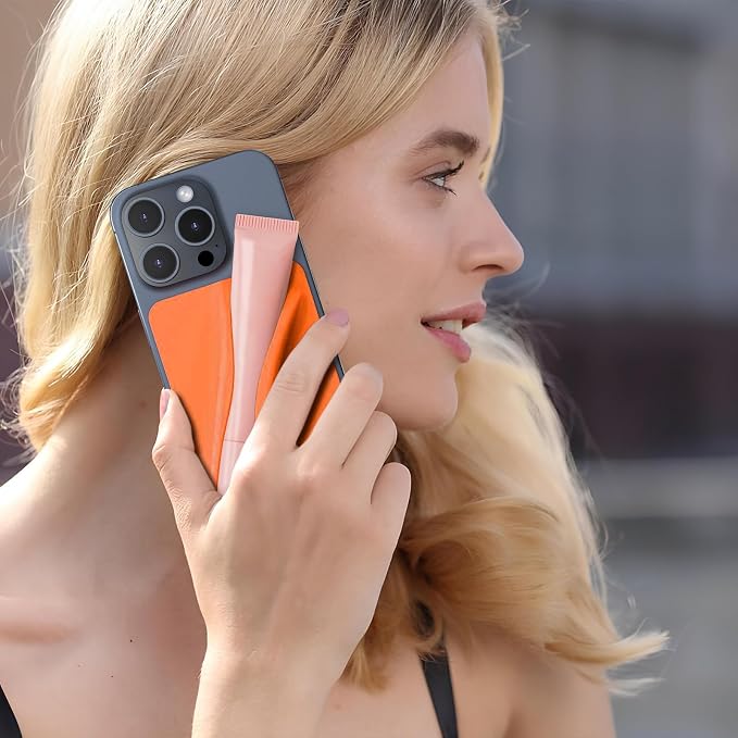 DOB SECHS Silicone Lip Holder for Cell Phone Lipstick Lip Glaze Phone Case Back Stick On Holder for iPhone and Android Smartphone,Grey+Dark Orange