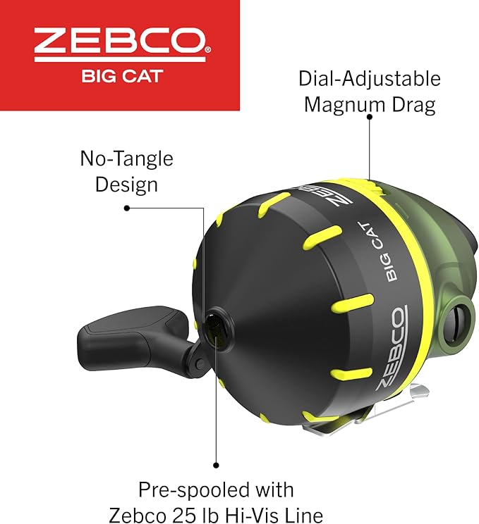 Zebco Big Cat Spincast Reel and Fishing Rod Combo, All-Metal Gears, Changeable Right- or Left-Hand Retrieve