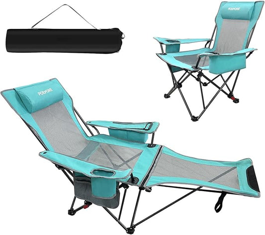 Reclining Camping Chair 4 Position with Foot Rest Comfortable for Adults 265Ibs Folding Lounger Mesh Beach Chair with Cooler Bag and Cup Holder for Outdoor Patio