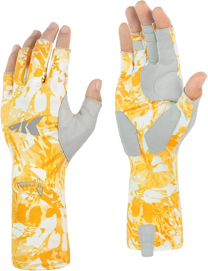 KastKing Agies Fishing Gloves Men, UPF 50+ Sun Gloves UV Protection, Cooling Quick-Dry 3/4 Fingerless Gloves with Extended Cuff, Microfiber Palm & Pull Tabs, for Fishing, Kayaking, Hiking, Hunting