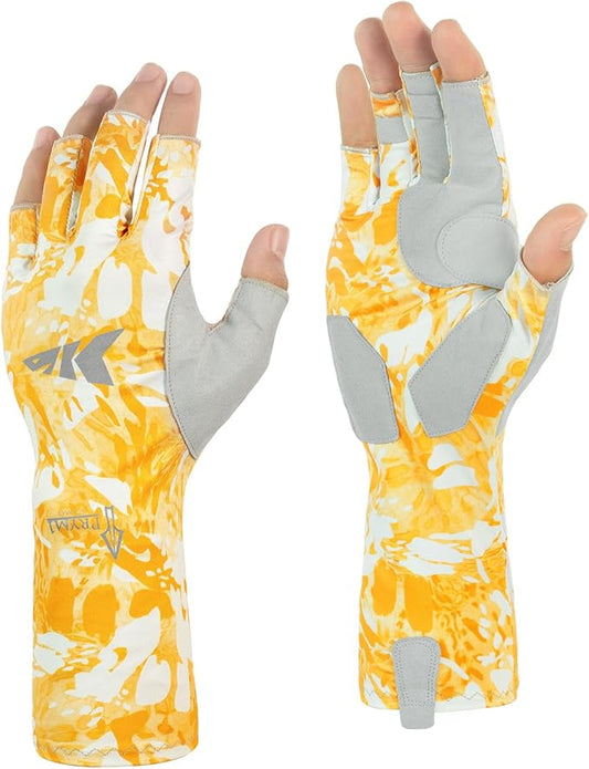 KastKing Agies Fishing Gloves Men, UPF 50+ Sun Gloves UV Protection, Cooling Quick-Dry 3/4 Fingerless Gloves with Extended Cuff, Microfiber Palm & Pull Tabs, for Fishing, Kayaking, Hiking, Hunting