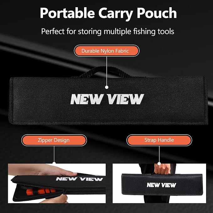 NEW VIEW 9pc Saltwater Fishing Tools Combo - Portable Fishing Tool Kit with Carry Pouch - Fillet Knife, Pliers, Braid Scissor, Sharpener, Hook Remover - Fishing Gifts for Men