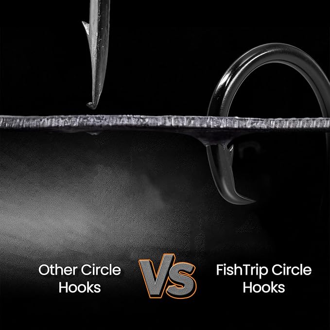 FishTrip 25pcs Circle Hooks Saltwater, in-Line 5X Strong Fishing Hooks for Saltwater & Freshwater, Live Bait Non-Offset Wide Gap Fish Hook for Catfish, Striped, Bass, Salmon, Mackerel, Tuna
