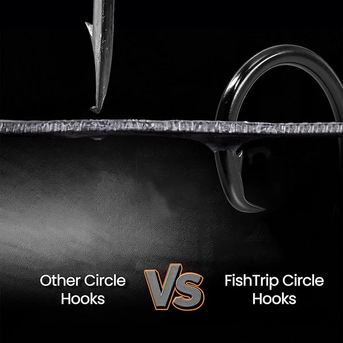 FishTrip 25pcs Circle Hooks Saltwater, in-Line 5X Strong Fishing Hooks for Saltwater & Freshwater, Live Bait Non-Offset Wide Gap Fish Hook for Catfish, Striped, Bass, Salmon, Mackerel, Tuna