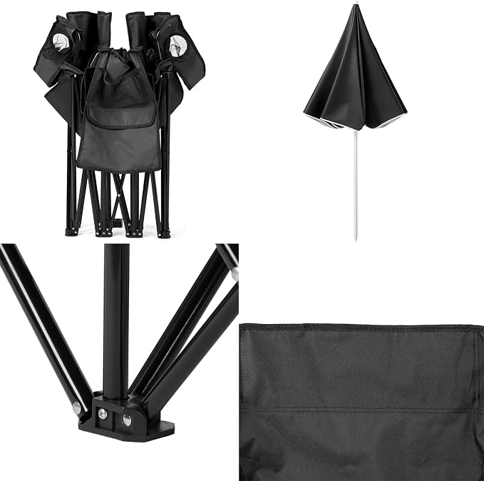 XL Double Folding Camping Chair with Removable Umbrella, Heavy Duty 480lbs Capacity Portable Love Seat with Cooler Bag, Cup Holders & Side Pocket for Beach, Fishing, Picnic, Black