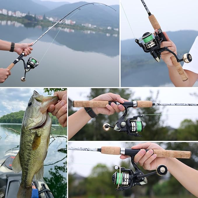 Sougayilang Reel and Fishing Rod Combo, Fiberglass Fishing Pole with Durable P-Cork Rod Handle, Lightweight Graphite Frame- 5'6" with 1000 Reel- 2 Packs