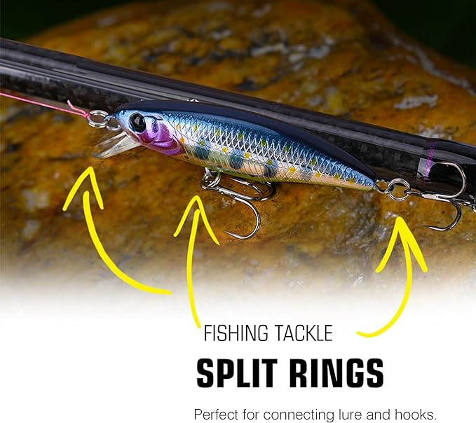 AMYSPORTS Stainless Steel Split Rings Saltwater High Strength Fishing Split Ring Line Connector Fishing Split Rings Freshwater Loop