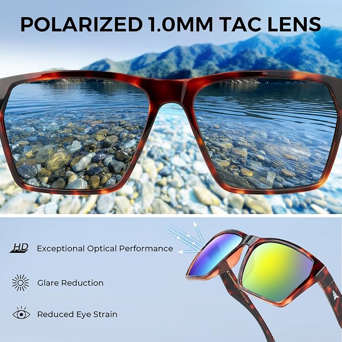KastKing Beartrap Polarized Sports Fishing Sunglasses, With PuriVex Protective Lens Coating, Square Frame Design, Men Women