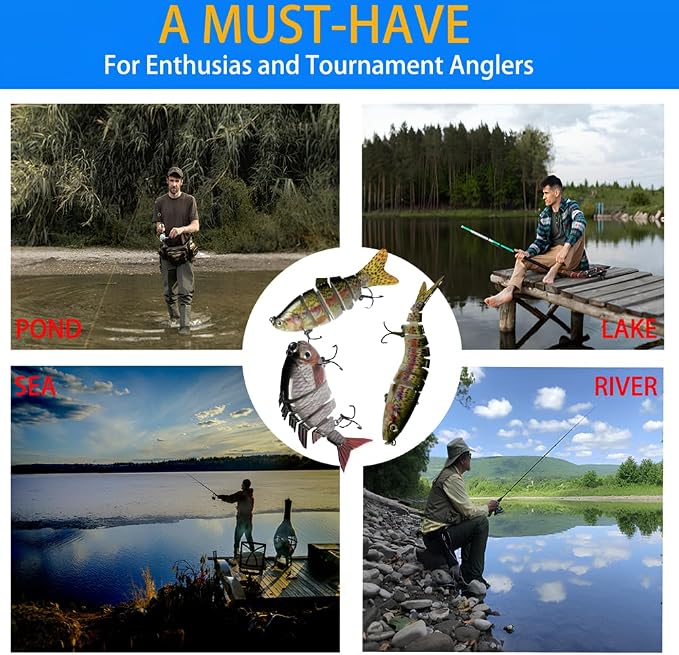 6 Pcs Fishing Lure Set with Durable Hard Plastic Tackle Box | Bass Trout Saltwater Freshwater Fishing Lures | Slow Sinking Lifelike Jointed Swimbait for Beginner & Pro Anglers