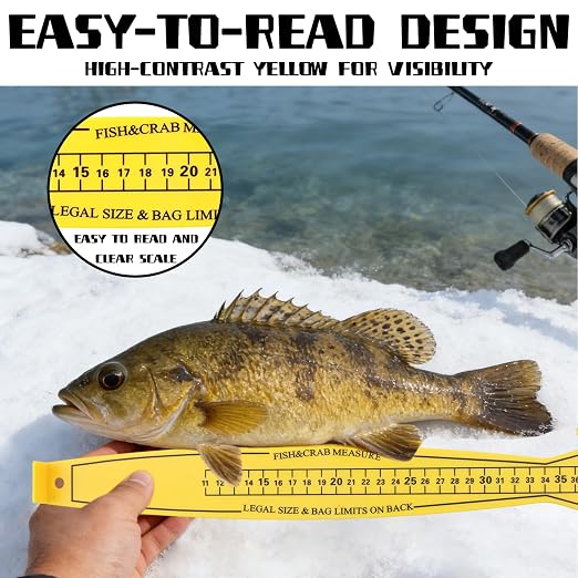 15 Inch Fish Measuring Board Lightweight Fish Ruler Bump Board - Fishing Ruler for Crabs and Fish, Portable Kayak/Boat Measuring Tool Easy to Read (Yellow)