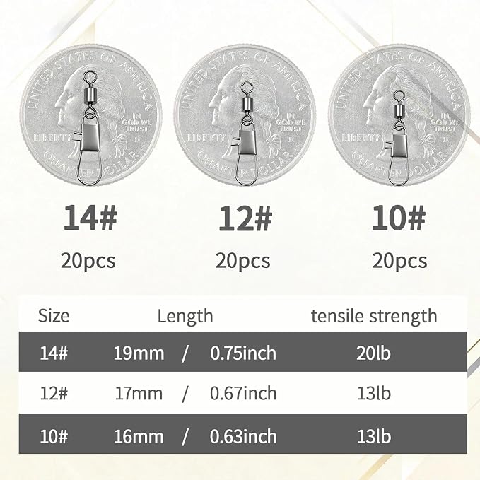 Fishing Swivel Snaps 50pcs Rolling Swivels Clips, High-Strength & Corrosion Resistance for Saltwater and Freshwater Fishing Tackle