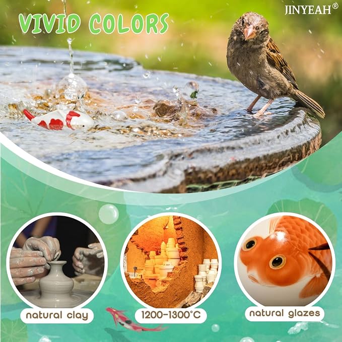 Ceramic Floating Koi Fish【china Glaze Craftsmanship】Pond Decor Ceramic Floating Fake Fish Goldfish Koi Decor for Floating Pond Fountain Birdbath Fake Aquarium Decor ( 2PCS Fish & 2PCS Lotus Flower)