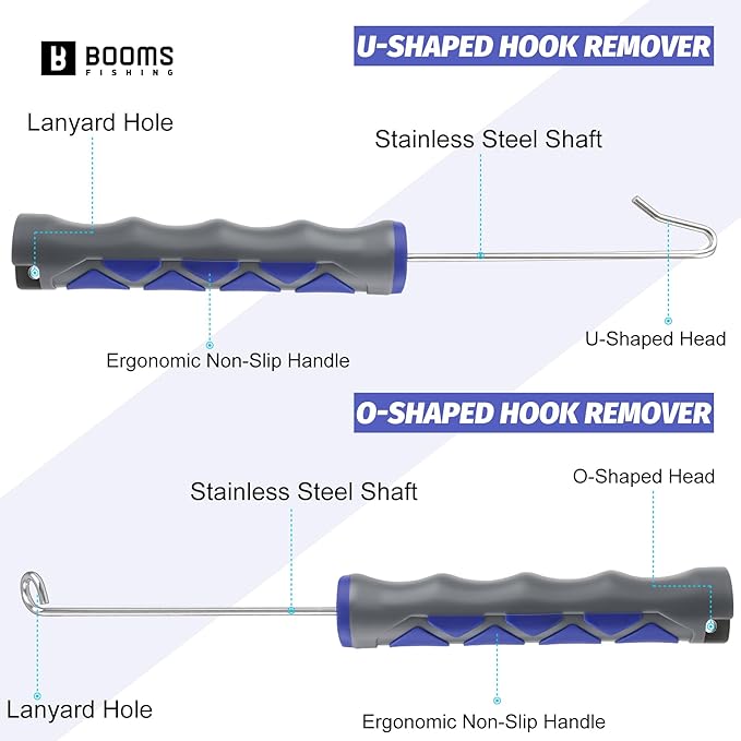 Booms Fishing Hook Remover Tool: 2pack Portable Dehooker Tools Saltwater - 7inch Fish Hook Quick Removal Device with Anti-Lost Lanyard, No Slip Ergonomic Design Handle Fishing Accessories, XW21