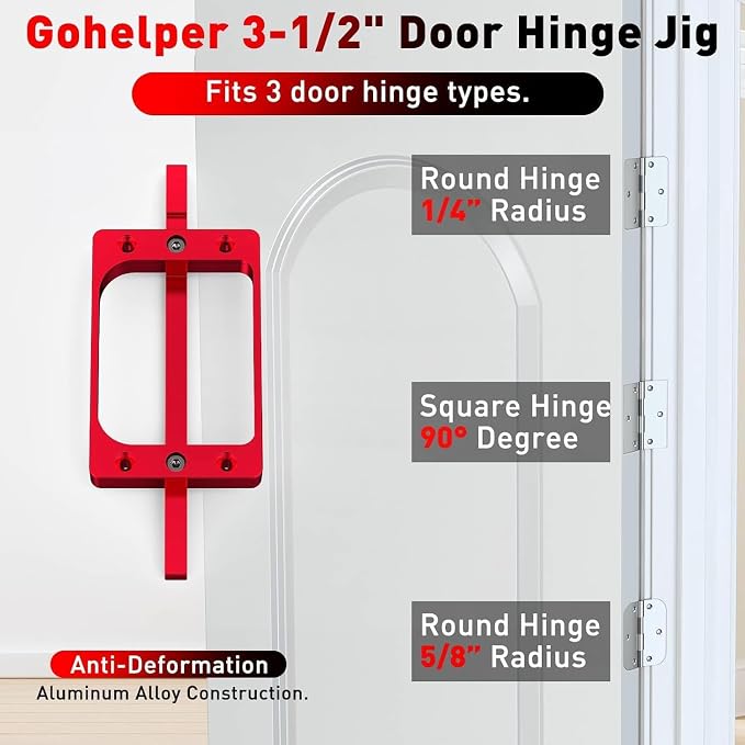 3-1/2" Fixed Size Door Hinge Jig for Door and Jamb, Aluminum Alloy Door Hinge Template Kit for Router, Mortise Jig Fits 3.5" Length 1/4" R, 5/8" R and Square Corner Hinges (3.5 in with Door Lock Kit)