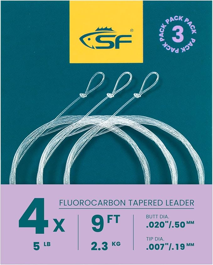 SF 3 Packs Pre-Tied Loop Fly Fishing Tapered Leader Fluorocarbon 7.5FT 9FT 12FT 0X 1X 2X 3X 4X 5X 6X 7X