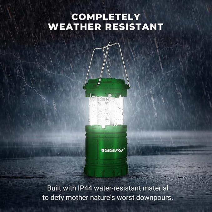 SSAV LED Camping Lantern, Emergency Lanterns for Power Outages & Hurricane Preparedness, Collapsible Portable Survival Lights for Camping, Storms & Emergencies, Batteries Included (2, Green)