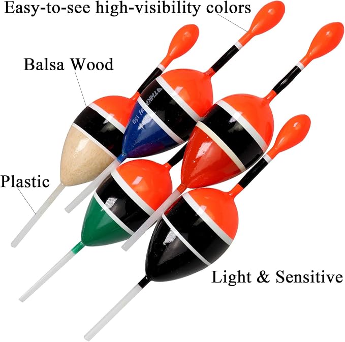 THKFISH Fishing Floats Bobbers Slide Floats Balsa Fishing Bobber Slip Bobbers for Crappie Panfish Trout Bass (1/2oz 2"x5.28") (1/6 1.6"x4.8") 5Pcs