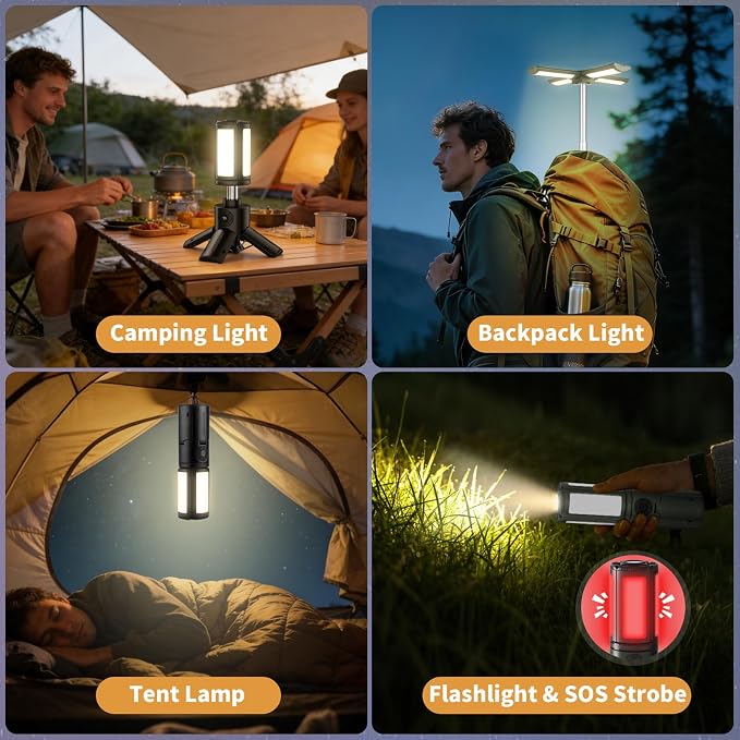 Telescopic Camping Light, Portable Camping Light with Stand, 14000mAh Rechargeable Camping Lantern, IPX6 Waterproof, Dimmable Outdoor Work Light for Emergency, Hiking, Fishing, Backyard