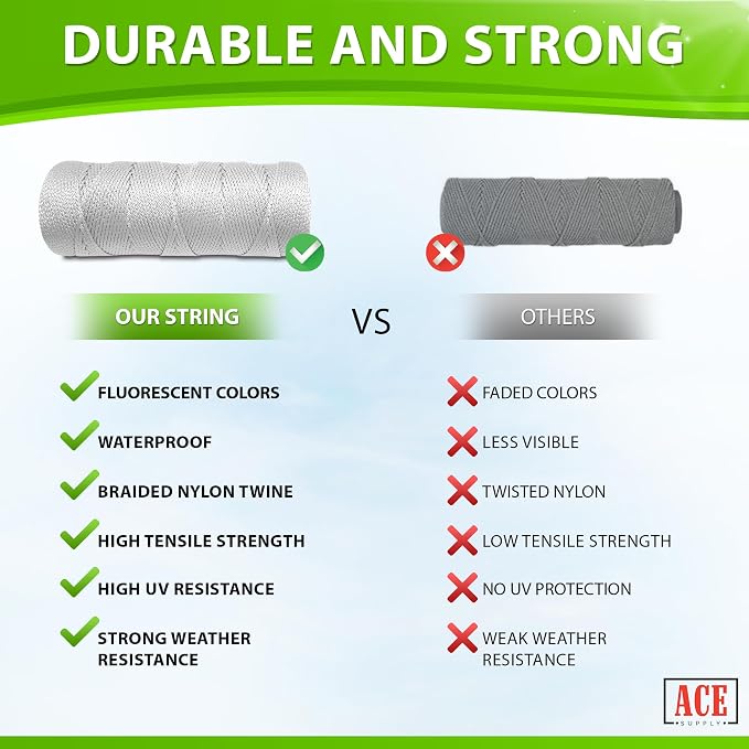 Bright White Twine String - #18 Strong Nylon String - 1000 Ft Length - White String for Gardening, Nylon Twine for Plants