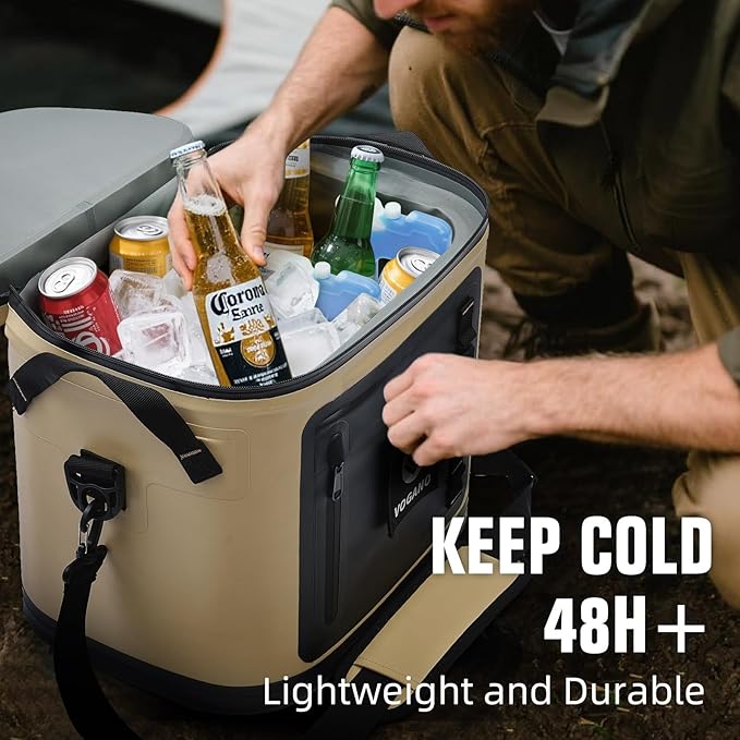 Vogano 40 Can Soft Cooler Bag - Insulated Leak-Proof Large Cooler Bag with Roll-Top Waterproof Seal | Portable Ice Chest for Camping, Beach, Travel, Picnics | 24HR Cold Retention