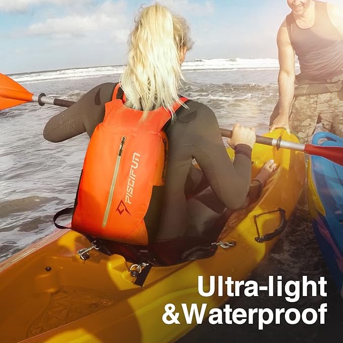 Piscifun Dry Bag Waterproof, Lightweight Dry Backpack Roll-Top Sealed with Waist Pouch and Phone Case Keeps Gear Dry Inside for Kayaking, Boating
