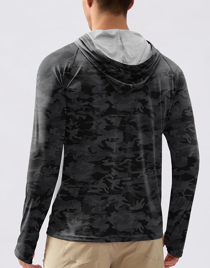 Pudolla Men's Sun Protection Hoodie Shirts UPF 50+ Rash Guard SPF Long Sleeve Fishing Shirt for Men Swim Hiking Boating