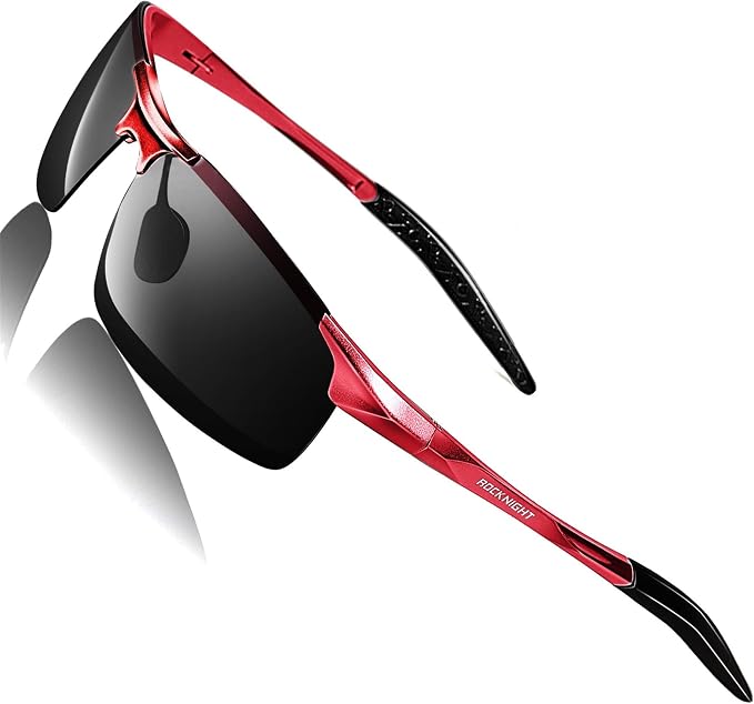 ROCKNIGHT Polarized Rectangular Sunglasses for Men Driving UV400 Protection Lightweight Al‑Mg Frame
