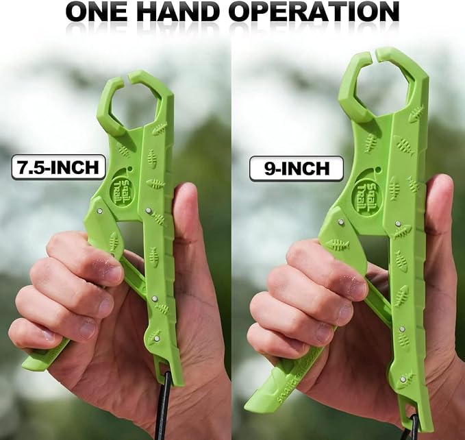 SNAIL TRAIL 7.5'' Floating Fish Gripper, Fishing Grabber, Catfish Mouth Pliers, Caught Bass Holder, Fish Scale Hook Clamp, Saltwater Lip Grip Tool with Lanyard, Gifts for Men, Green