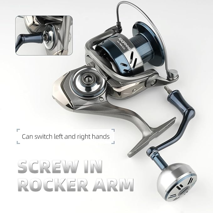 Rooblinos SW Long Shot Jigging Spinning Reel, Full Metal Body,Ultra Smooth,Powerful,Saltwater Big Fishing Reel 4000/6000/8000,9+1 BB, 66LB Max Drag, Lightweight, Inshore Offshore Surf Reel
