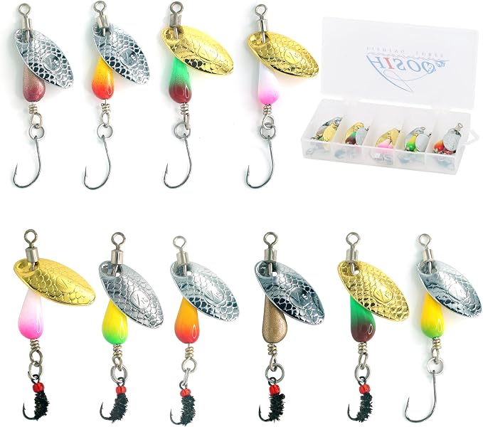 Trout Spinners - Fly Trout Fishing Lures for Bass Salmon Pike, Smallmouth Bass Lures with Brass Spinner for Lake River Fishing