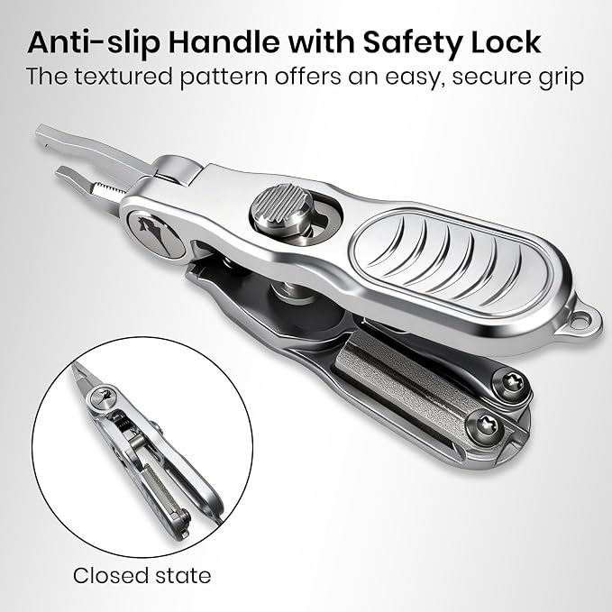Pristis 4-in-1 Fishing Line Cutter, Fly Tying Scissors with O Ring Spliter, Nippers, Lure Eye Cleaner and Hook Sharpner Kit, Stainless Steel Braided Mono Fluoro Clippers, Pliers Tool Accessories