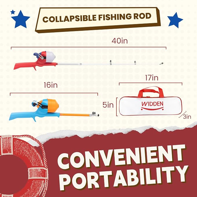 Kids Fishing Pole, Telescopic Fishing Rod, Toddler Collapsible Fishing Rod and Reel Combo with Tackle Box, Fishing Line, Bobber, and Soft Lures for Boy, Girl, Youth, Beginner, Over 4 Years Old