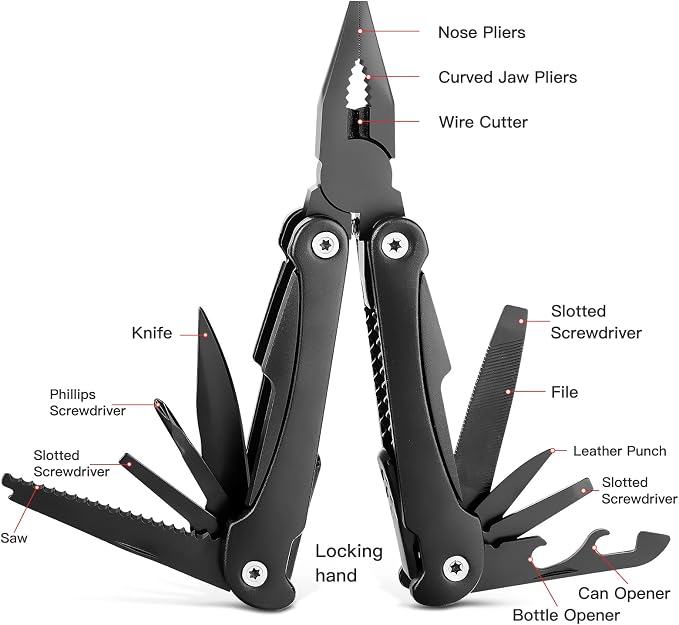 14 IN 1 Multitool Pliers with Pocket Clip, Portable Pocket Knife Camping Tool - Needle Nose Pliers, Replaceable Wire Cutters, Screwdrivers & Saw, Ideal Multitool Gifts for Men, Dad, Husband