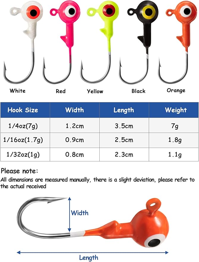 60 Pieces Fishing Lures Jig Heads Ball Head Fishing Hooks Round Ball Head Jigs with Double Eyes for Freshwater or Saltwater