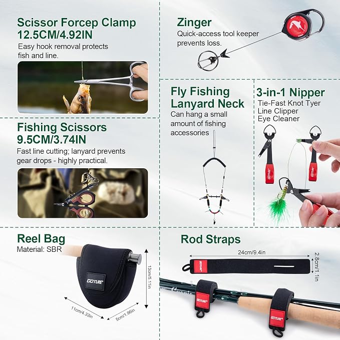 Goture Fly Fishing Rod and Reel Combo with Fly Rod & Gear Case, 9FT 4-Piece Fly Rod, Pre-Spooled Reel, Fly Line, Flies, Leader, Tippet, Forceps, Nipper and Complete Starter Kit