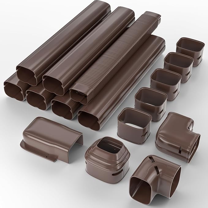 4'' 23Ft Mini Split Line Set Cover Kit for Minisplit Ductless Linset Air Conditioners and Heat Pumps, Central AC Decorative Upgraded UV-Proof Strong & Durability PVC Pipe, Brown