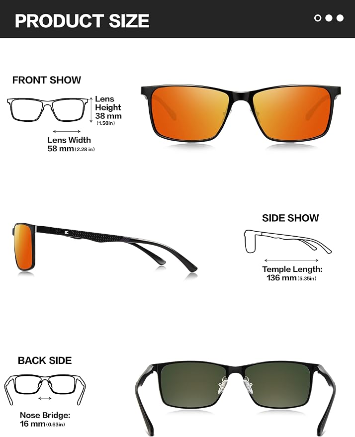 BIRCEN Polarized Mens Sunglasses for Driving: UV Protection Al-Mg Metal Sunglasses Lightweight Shades for Fishing Travel Golf