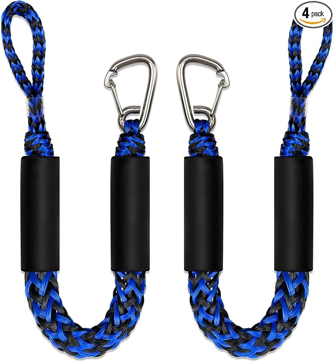 2FT Bungee Dock Line Boat Accessories 2pcs Fender Lines with 316 Stainless Clip for Boat Bumper/Boat Fender for Mooring for Jet Ski, Seadoo, Yamaha (Blue&Black, 2Feet)