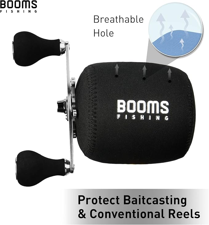 Booms Fishing RC1 Neoprene Reel Cover, Round Baitcasting Reels Cover, Fit for 50 100 200 300 400 800 1000 2000 3000 4000~10000 Conventional Reels, S/M/L/XL Size