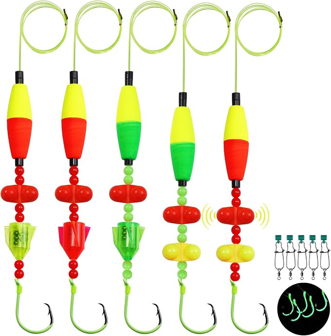 Catfish Rigs with 2oz Pyramid Sinker，High Carbon Circle Hooks 6/0 8/0，3/6pcs Catfish Float Rigswith Adjustable Bottom-lowering Device,Take Down Rigs for Catfish,Complete & Ready-to-Use Kit