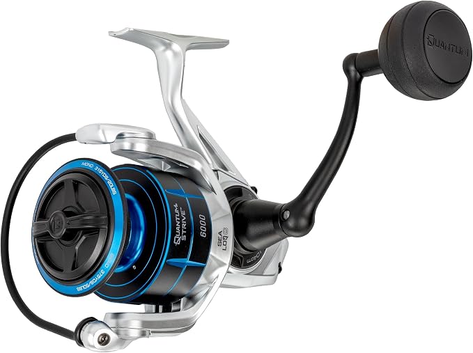 Quantum Strive Spinning Fishing Reel, Rigid Aluminum Frame, Graphite Rotor, Sealed Design, CFX200 Carbon Fiber Xtreme Drag, Silver/Blue