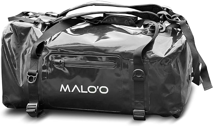 Malo’o Airtight Waterproof Adventure Duffle, Heavy Duty Submersible Dry Bag Duffel with Watertight Zipper and DryCore Technology, Waterproof Gear Bag, Black