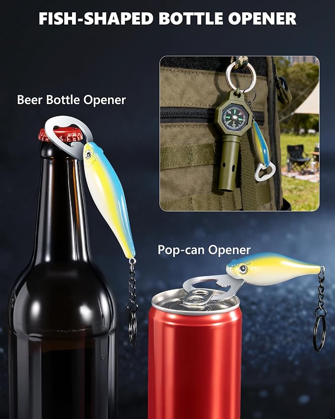 Fishing Tool Kit, Fishing Gear - Fishing Plier with Sheath, Fillet Knife, Fishing Scissors, Fish Lip Gripper, Tool Retractor, Keychain Bottle Opener, Fishing Gifts for Men
